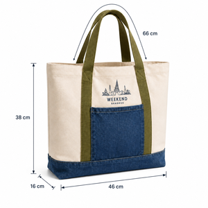 Custom Recycled Canvas <b>Tote</b> Bag with Denim Pocket 46x38x16cm Heavy Duty Wholesale OEM ODM Promotional Shopping Bag Manufacturer - Product Image 2