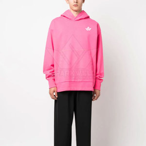 <b>Pink</b> Oversized Hooded <b>Sweatshirt</b> With Front Pocket And White Logo Casual Unisex Fit Regular Length French Terry Fabric - Product Image 2