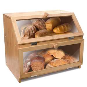 Boîte à pain moderne en bambou à 3 niveaux, vitrine de boulangerie transparente avec porte en verre, bac de rangement pour pain, organisateur de pâtisserie pour comptoir, multi-usages - Product Image 6