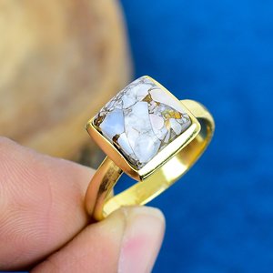 Natural Ethiopian <b>Opal</b> Copper Square Shape Gemstone <b>Ring</b> 18k Gold Micron Over 925 Sterling <b>Silver</b> - Product Image 1