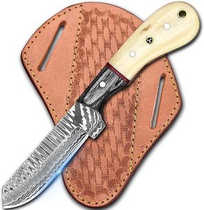 Couteau de chasse Damas OEM fait main pas cher, lame fixe de 8 pouces, manche en bois, lame pleine longueur, qualité industrielle, couteau de cowboy - Product Image 1