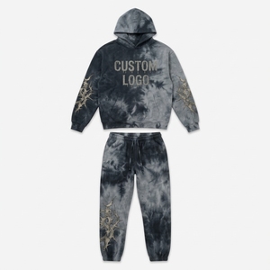 Ensemble sweat à capuche et jogging unisexe personnalisé avec logo, motif épines tie-dye, coupe régulière, en molleton, deux pièces, streetwear, service OEM, survêtement d'hiver - Product Image 3