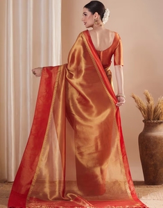 KV <b>Red</b> Woven Traditional Silk Reversible Designer Saree with Unstitched <b>Blouse</b> for Wedding Party & Diwali - Product Image 2