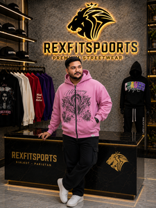 Custom Oversized <b>Pink</b> Zip Up <b>Hoodie</b> <b>Men</b> Heavyweight Graphic Streetwear Hooded Sweatshirt Private Label OEM Clothing Manufacturer - Product Image 5