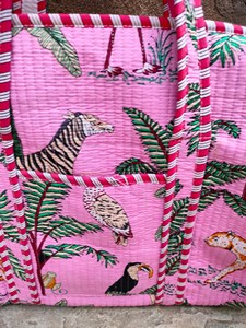 Handcrafted <b>Lightweight</b> Large Capacity Eco-Friendly Cotton Quilted Duffel Bag With Jungle Safari Block Print Long-Lasting - Product Image 2