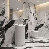 Lavabo de salle de bain combiné au design moderne, lavabo ovale à piédestal cylindrique avec montage sur robinet monotrou pour hôtels