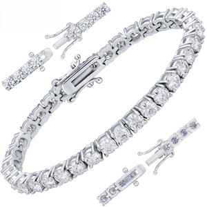 Pulsera de tenis para mujer, plata 925, chapada en rodio, con diamantes redondos engastados en canal, joyería clásica para boda - Product Image 1