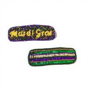 Barrettes à cheveux en tissu brodé et perlé, design Mardi Gras, personnalisables, faites à la main, mignonnes, les plus belles, pour femmes, de qualité supérieure - Product Image 1