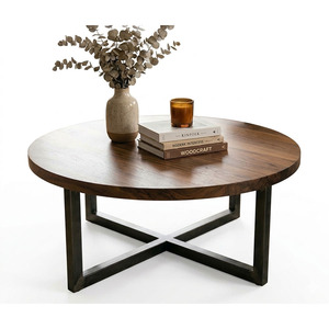 Modern Round Coffee <b>Table</b> <b>Set</b> Wood X Base Optional <b>Side</b> <b>Table</b> - Product Image 1