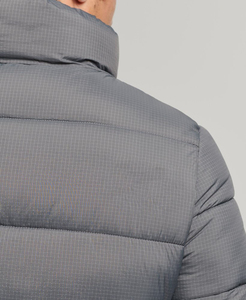 Men's Winter Puffer Jacket Stand Collar <b>Covered</b> <b>Button</b> Closure Windproof Cotton Filling Casual Style Gray Color Patchwork Front - Product Image 3