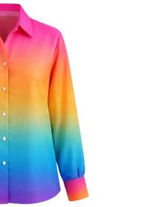 Chemise à manches longues boutonnée pour femme, dégradé rose, orange, jaune, bleu arc-en-ciel, chemisier décontracté de bureau, fabrication sur mesure OEM - Product Image 4