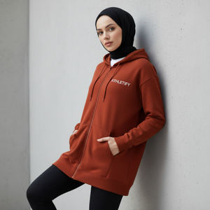 Chaqueta con capucha islámica modesta para mujer, larga, de color liso, holgada, con cremallera, ropa deportiva, para correr, hacer ejercicio, viajar, informal - Product Image 1