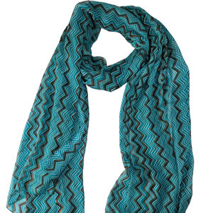 Dupatta de Poliéster y Chifón para Mujer, Estampado Chevron Verde Azulado, Ligera, Suave, Estilo Étnico Tradicional, Accesorio de Moda Elegante y con Estilo - Product Image 1