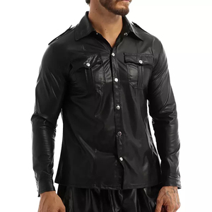 Adjustable <b>Men's</b> Leather <b>Shirts</b> Custom Design <b>Satin</b> Streetwear Solid Color Real Leather - Product Image 1