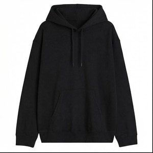 Sweat-shirt à capuche surdimensionné pour homme, noir uni, en molleton de coton, décontracté, avec poche avant, coupe classique, pour l'automne - Product Image 1