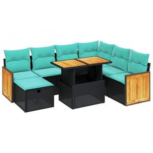 ชุดโซฟาลานบ้านหวายโพลีสีดำ 8 ชิ้นพร้อมชุดเบาะรองนั่งในสวน - Product Image 2