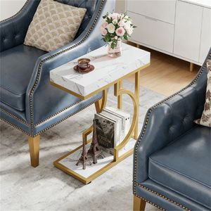 Modern Narrow <b>C</b> Coffee <b>Table</b> with Metal Frame for Bedside Use - Product Image 1