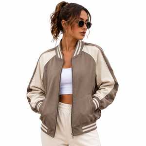 Blouson bomber pour femme, couleur unie, design à blocs de couleur, manches longues, fermeture éclair, respirant, écologique, tissu tissé à séchage rapide, hiver - Product Image 1
