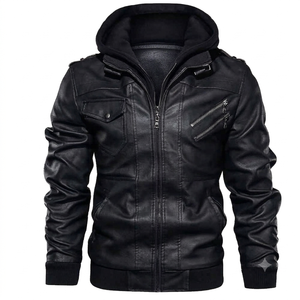 Plus Size Men's PU <b>Leather</b> <b>Jacket</b> with Polyester Filling – <b>Winter</b> Casual Zip-Up Coat - Product Image 3