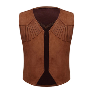 Chaleco de Gamuza Marrón para Hombre con Flecos, Cuello en V, Ropa Casual de Otoño - Product Image 2