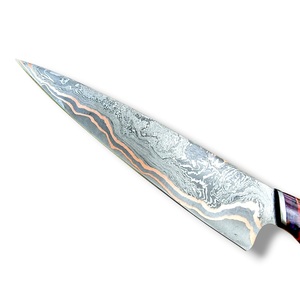Cuchillo de Chef de Acero Damasco y Cobre Forjado a Mano con Mango de Madera de Palisandro y Funda de Cuero - Cuchillos de Cocina CuMai Personalizados al por Mayor OEM - Product Image 4