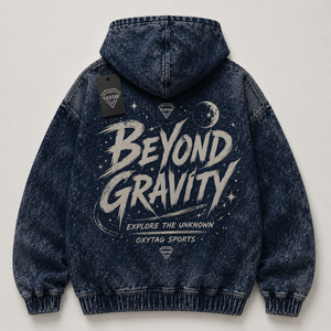 Sudadera con Capucha de Mezclilla Personalizada al por Mayor para Hombre, Estilo Urbano, con Estampado Gráfico de Astronauta, Sudadera de Jean Azul de Alto Gramaje - Product Image 4