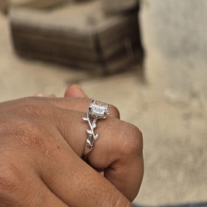 Bague en moissanite 1 carat, coupe ronde, style branche florale, argent 925 original, inspirée de la nature, cadeau pour petite amie - Product Image 3
