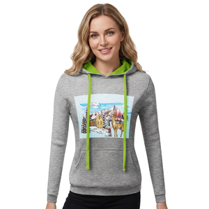 Sudadera de invierno para mujer, gris verde, forrada, antiarrugas, con estampado serigrafiado de ciervos y nieve, mezcla de algodón, corte regular, frontal - Product Image 5