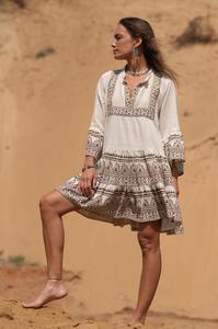 Vestido Corto Étnico, Mini Vestido Bohemio de Algodón, Vestido de Verano de Inspiración Folclórica, Ropa Casual de Vacaciones para Mujer - Product Image 1