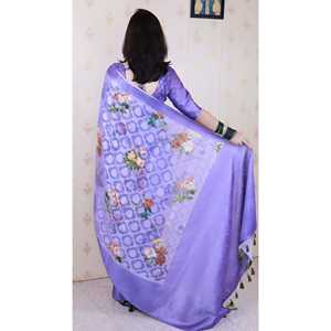 Sari de Georgette Violeta para Mujer con Blusa y Camisa Suave y Elegante con Estampado Floral y Tejido Zari - Product Image 5