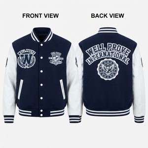 Premium Heavyweight Breathable Winter Varsity <b>Jacket</b> 800GSM Navy <b>White</b> Dual Tone Paneling Wool Body Full Sleeve - Product Image 1