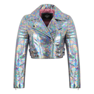 Custom 100% Genuine Shinny Foil Napa Leather Women’s Cropped <b>Jacket</b> Short Body Metallic <b>Gothic</b> Style Private Label OEM Wholesale - Product Image 1