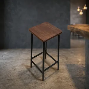 Modern Wooden Bar <b>Stool</b> With Metal Frame Industrial Design Stable Base For Home Bar Furniture - Product Image 6
