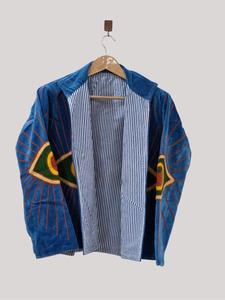 <b>Women</b> Blue <b>Velvet</b> Embroidered Suzani <b>Jacket</b> with Evil Eye Pattern Full Sleeve Stand Collar Handmade <b>Women's</b> Winter Coat - Product Image 4