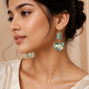 Retro Irregular Natural <b>Abalone</b> <b>Shell</b> Double Stone 24K Gold Plated Dangle Antique Earring For Womens Wholesale Jewelry For India - Product Image 3