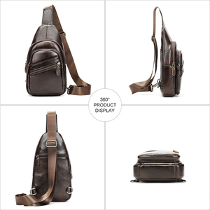 Mochila de cuero genuino impermeable para hombre, bandolera de pecho, bolso cruzado de hombro, bolsos de pecho para hombre - Product Image 2