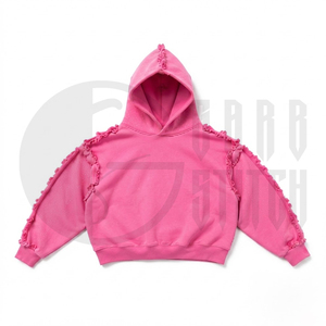 เสื้อฮู้ดดี้สีชมพูผ้าฝ้ายทรงโอเวอร์ไซส์แบบครอป แต่งระบาย แขนเสื้อแบบปกติ ผ้าถัก สวมใส่สบายๆ ได้ทั้งชายและหญิง เหมาะสำหรับฤดูใบไม้ร่วง - Product Image 5