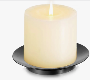 Decorative Matte Black Iron CandleCommercial Grade Minimalist Black Iron Candle <b>Holder</b> <b>Plate</b> Flat Pillar <b>Stand</b> for Wedding decor - Product Image 1