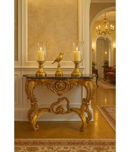 Table console en fer sculptée à la main avec plateau en marbre noir véritable, meuble moderne pour salon et entrée - Product Image 2