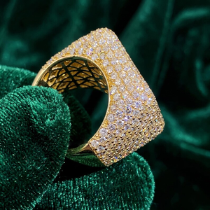 Moissanite Iced Out Wide <b>Dome</b> <b>Ring</b> Luxury Pave Statement Jewelry Gold Tone Hip Hop Fashion <b>Ring</b> for Men Women - Product Image 3