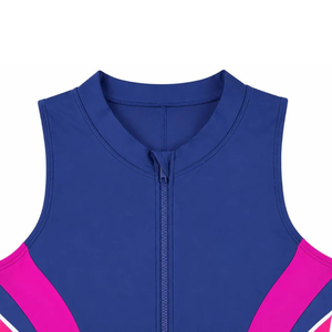 Maillot de bain une pièce sans manches pour femmes, couleur unie, short contrastant, maillot de bain en Spandex et Nylon, maillot de bain athlétique - Product Image 2
