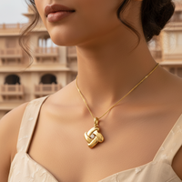 Pendentif Nœud d'Amour en Or Jaune avec Diamant de Laboratoire Taille Brillant Clarté VVS1 Sertissage à Griffes, Style Classique pour Femme, Bijou Quotidien