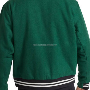 Men's Green Varsity Jacket Wool Polyester Casual Solid Color Turn-down Collar Regular Fit Streetwear Jacket - Product Image 2
