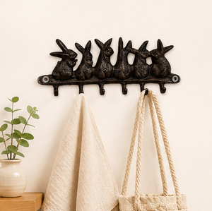 Elegante Perchero de Pared de Hierro Fundido con Forma de Conejo y 6 Ganchos, Soporte Decorativo Vintage para Llaves, Organizador para la Entrada del Hogar - Product Image 4