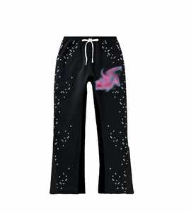 Conjunto de 2 piezas de sudadera y pantalones acampanados vintage de felpa francesa con pedrería, personalizado, de gran tamaño, con efecto lavado ácido. - Product Image 4