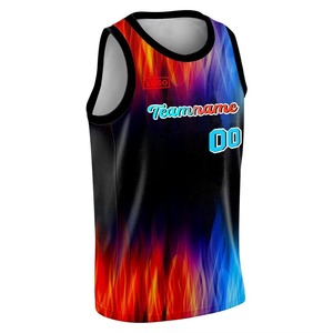 ชุดบาสเก็ตบอลลายไฟน้ำแข็งแบบกำหนดเอง พิมพ์ลายไฟด้วยเทคนิค Sublimation ชุดยูนิฟอร์มบาสเก็ตบอลสำหรับทุกเพศ ผ้าฝ้าย 100% แห้งเร็ว คอวี สำหรับทีม - Product Image 2