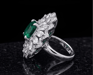 Luxury Lab Grown Cushion Green Flower <b>Ring</b> Halo Diamond Statement <b>Cocktail</b> <b>Ring</b> Jewelry for Woman | Perfect for Gift & Party's - Product Image 3