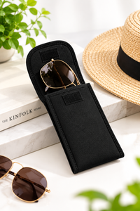 Étui à lunettes en toile noire avec motif visage clignotant, fermeture à rabat, étui de rangement portable décontracté - Product Image 3