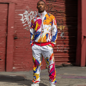 Custom Sublimation 100% Polyester Sweatsuit Men Wholesale Sportswear Sublimation Sweat Suits Printed Zipper Jacket <b>Pants</b> Set - Product Image 3