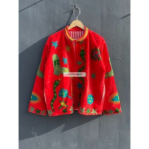 Veste en velours orange Suzani, veste brodée ouzbèke avec doublure en coton, veste décontractée pour femmes - Product Image 1
